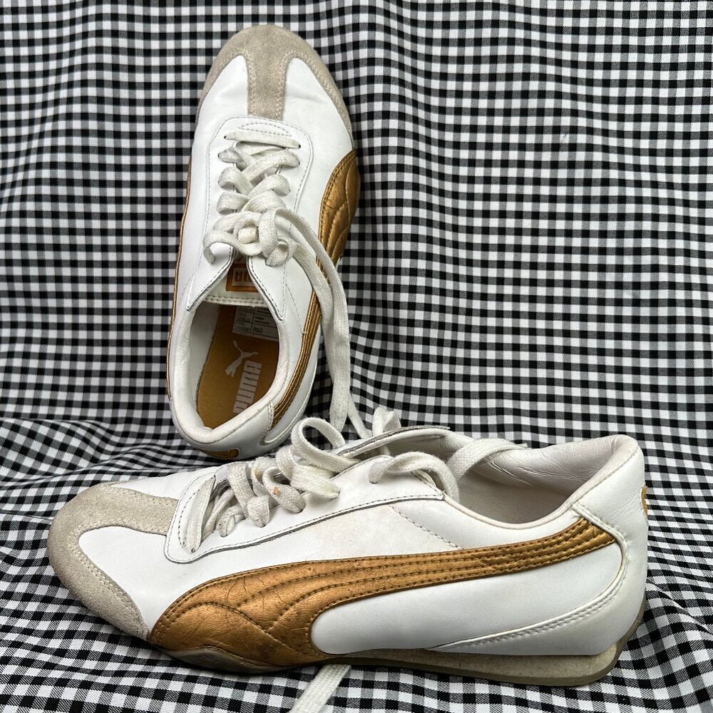 PUMA Roma Gold White Slim Trainer Preppy Sneakers Women's Size 8.5